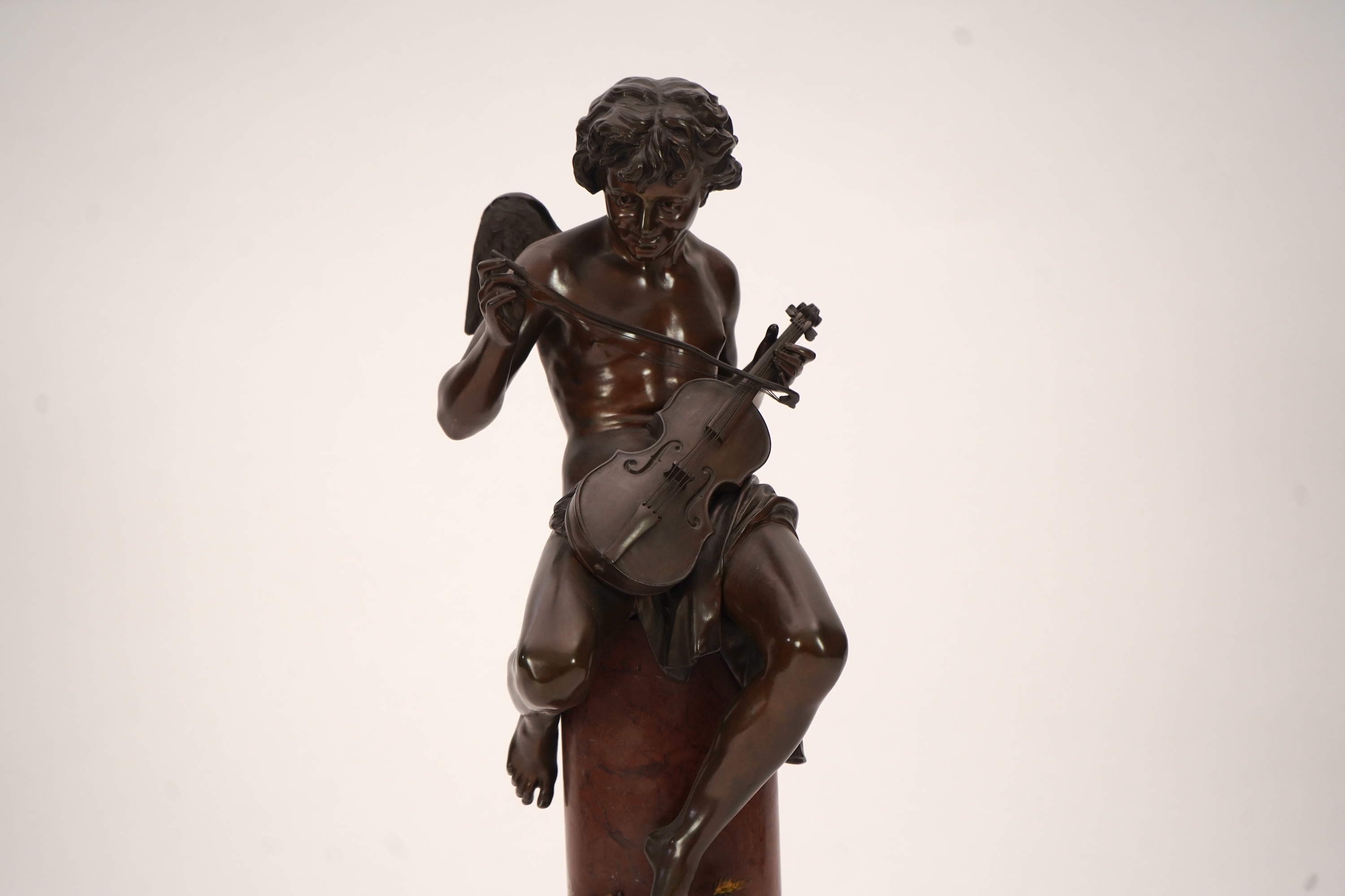 Jean Bulio (French, 1827-1911), a 19th century French bronze 'Enfant Charmeur' 27cm wide, 89cm high